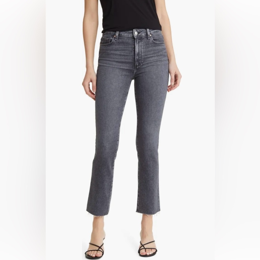 PAIGE Cindy raw edge straight ankle leg jeans - Antique Black